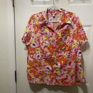 WHITE STAG 100% COTTON PLUS SIZE 18 - 20 SHORT SLEEVE HAWAIIAN BUTTON UP SHIRT